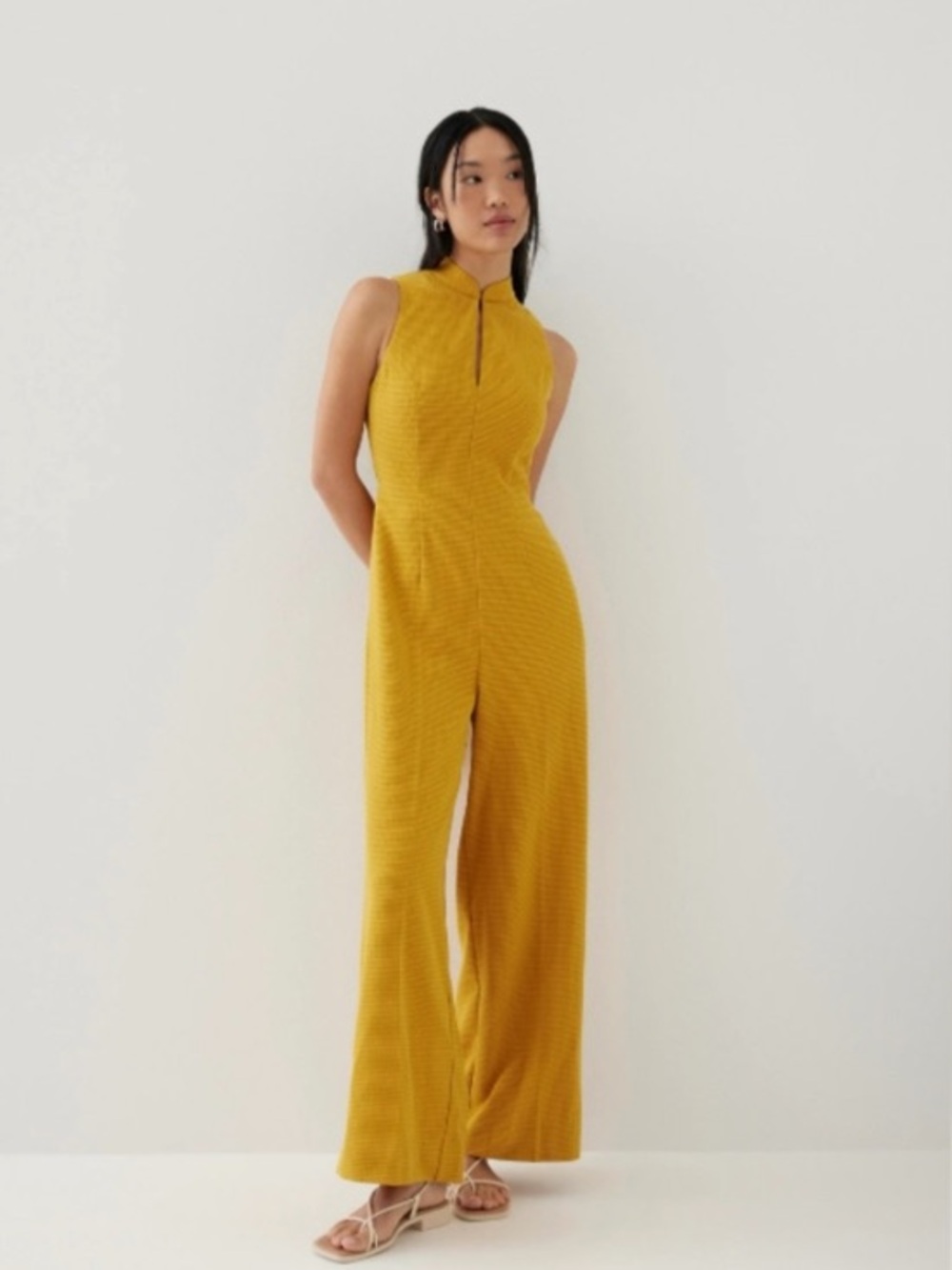 Sleeveless Mustard Yellow Wide-Leg Jumpsuit